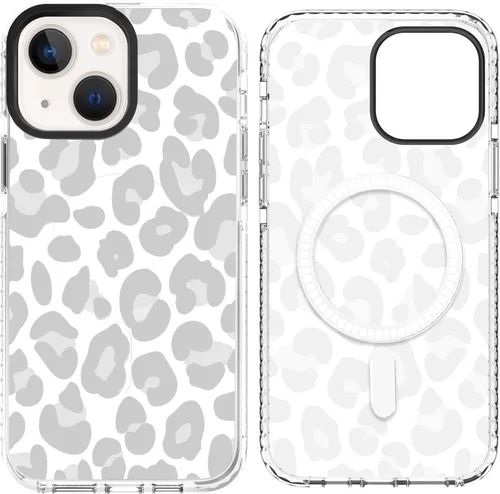 Vista 7 de SAKUULO Funda magnética para iPhone 11 Pro Max [Compatible con MagSafe] Patrón de Estampado de Leopardo Gris Claro Funda de Carga Inalámbrica