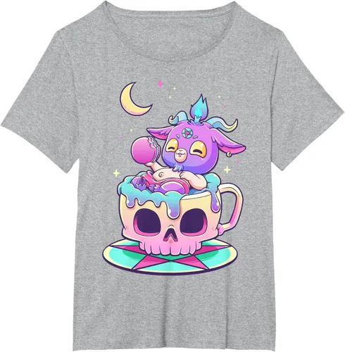 Vista 96 de Kawaii Pastel Goth Cute espeluznante Pentáculo Baphomet - Camiseta de cabra, Negro