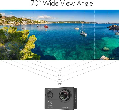 Vista 6 de AKASO EK7000 4K Cámara de acción Ultra HD Cámara subacuática 170 grados gran angular 98FT Cámara impermeable Control remoto negro