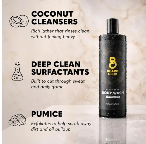 Vista 7 de The Beard Club Gel de ducha resistente para hombre con limpieza exfoliante, espuma rica y aroma característico, gel de baño para hombre