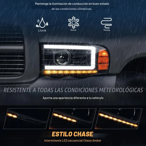 Vista 5 de Auto Dynasty Faros LED DRL Compatible con 2002 2003 2004 2005 Dodge Ram 1500 2500 3500, Señal de Giro Secuencial, Faros Proyectores Negros