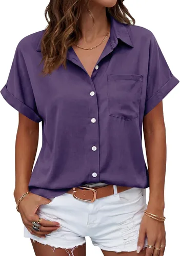 Vista 37 de Beautife Camisas con botones para mujer, blusas de manga corta Albaricoque
