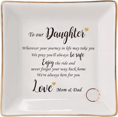 Vista 15 de HOME SMILE Regalos para el Día de la Madre de sobrina, tía y sobrina, bandeja de cerámica para joyas de tías, cumpleaños, San Valentín, Acción