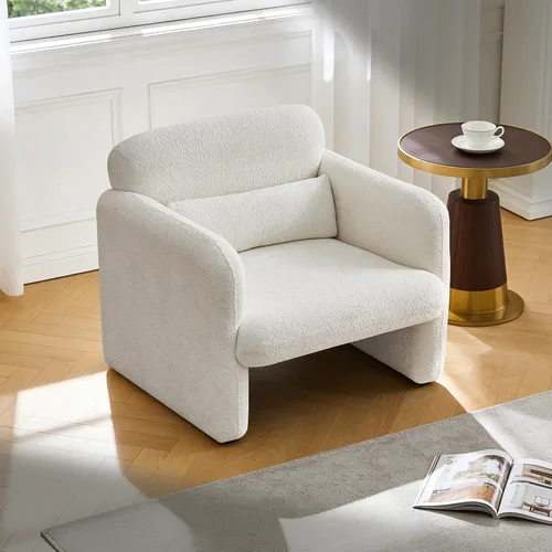 Vista 3 de Sillas de acento de 33.86 pulgadas, silla moderna con brazos de tela sherpa, cómodo sillón tapizado para descanso, sofá individual con almohada