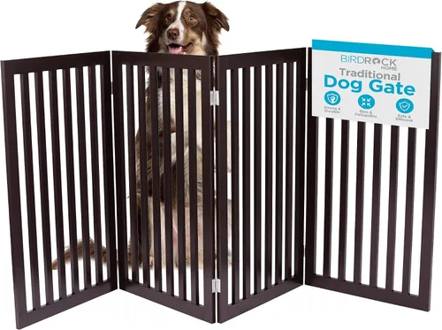 Vista 12 de INTERNET'S BEST Dog Gate - Barrera independiente para mascotas para interiores, valla plegable de madera para perros, puerta extra ancha