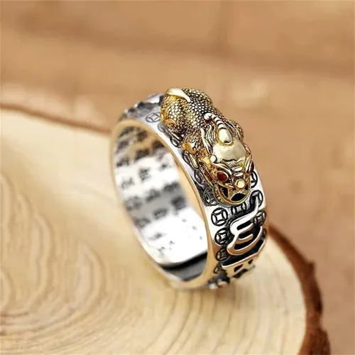 Vista 3 de JILIYUPA 4 anillos de Feng Shui Pixiu, amuleto budista de buena suerte, doble protección, riqueza, amor, salud, regalo para hombres y mujeres