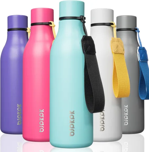 Vista 93 de BJPKPK Botellas de agua aisladas, botella de agua de metal de acero inoxidable de 12 onzas con correa, sin BPA a prueba de fugas, jarras, tazas