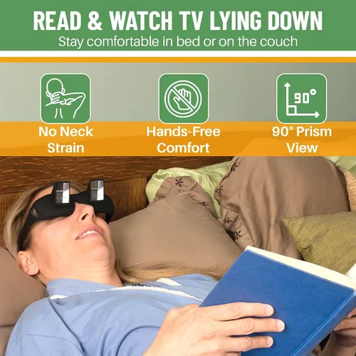 Vista 2 de Evelots Gafas de Lectura Acostado - Lectores de Cama para Mirar Hacia Abajo - Alta Definición - Anteojos Prismáticos Horizontales para Leer y Ver TV