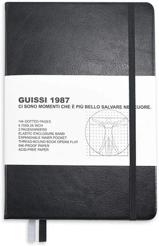 Vista 11 de Guissi Cuaderno clásico de cuadrícula de puntos, tapa dura A5, papel grueso sin ácidos de 2.82 oz/m², con bolsillo interior fino, piel sintética