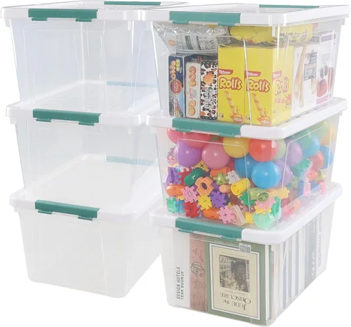 Vista 4 de Yuright Caja de almacenamiento de plástico con tapa de 35 cuartos de galón, 6 paquetes