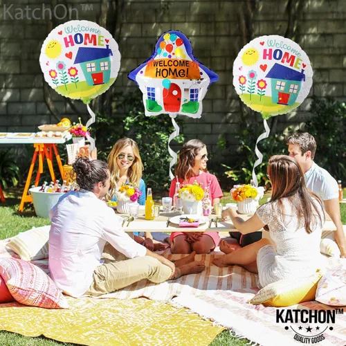 Vista 3 de KatchOn, Globos grandes de bienvenida para el hogar, paquete de 3, globos en forma de casa, decoraciones de bienvenida para el hogar, globos