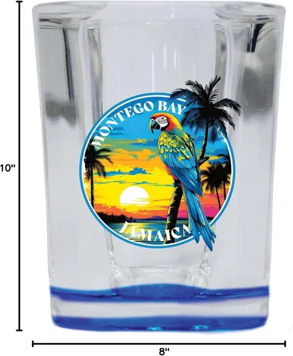 Vista 3 de Montego Bay Jamaica Design A Souvenir - Vaso de chupito cuadrado de 2.5 onzas, base azul, paquete de 2