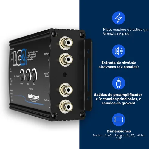 Vista 3 de AudioControl LC2i - Convertidor de salida de línea de 2 canales con control remoto de tablero ACR-1 y AccuBASS para agregar subwoofers