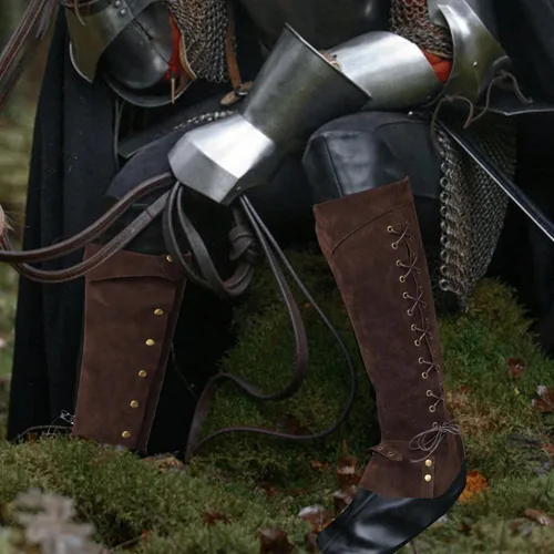 Vista 2 de Fundas para botas de pirata, envolturas de cuero artificial para patas vikingas, protectores de piernas de caballero duraderos, cubiertas de patas