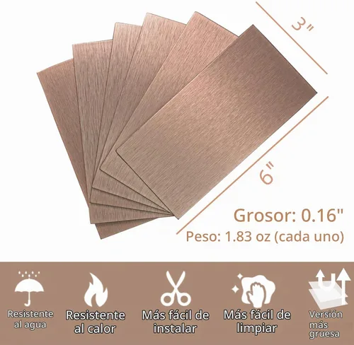 Vista 2 de Paneles de salpicaduras de aluminio para despegar y pegar - 3"x6" Cobre cepillado para decoración de pared de cocina, 80 piezas