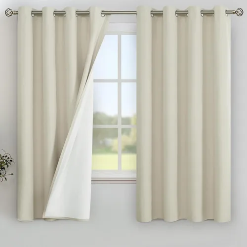 Vista 144 de YoungsTex - Cortinas 100% opacas para dormitorio, con aislamiento térmico y ojales, cortinas oscuras negras con capa pesada para ventana de sala