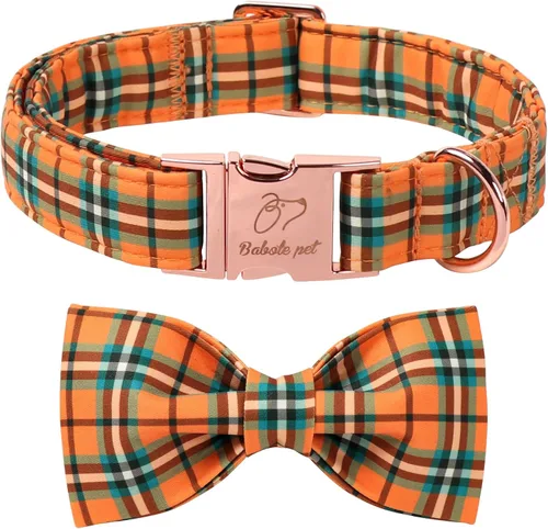 Vista 22 de Collar de Navidad para Perro con Pajarita - Lindo Collar de Cachorro Azul con Patrón Navideño de Cereza y Caramelo, Hebilla de Metal Ajustable
