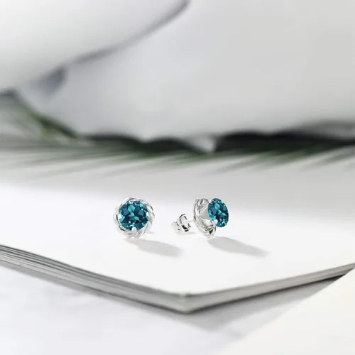 Vista 161 de Gem Stone King Aretes de plata de ley 925 de 0.236 in con piedra natal redonda para mujer