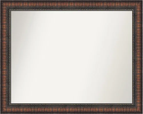 Vista 47 de Amanti Art Espejo de baño marrón para sobre el fregadero, 24 x 24 pulgadas, espejo de tocador cuadrado marrón Caleb, marco de madera rústica