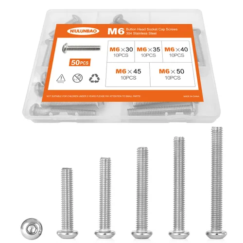 Vista 10 de Tornillos de cabeza de botón M3 x 4 mm, 6 mm, 8 mm, 10 mm, 12 mm, tornillos de cabeza de botón, acero inoxidable 304, totalmente roscado, unidad