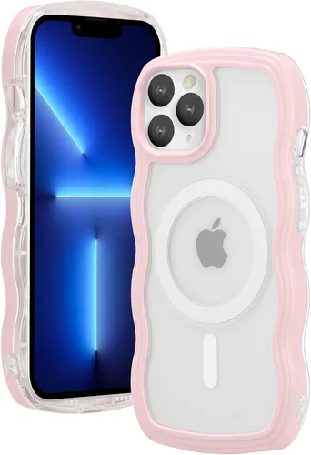 Vista 15 de ZCDAYE Funda magnética para iPhone 11, bonita funda con marco de ondas rizadas compatible con carga inalámbrica, funda protectora transparente