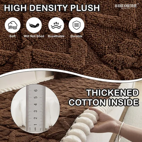 Vista 2 de HANDONTIME Divertido protector de sofá mullido para perros, lavable, diseño geométrico de jacquard, funda de sofá de felpa para mascotas