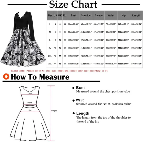 Vista 3 de Vestido de Halloween para mujer 2022, casual, estampado con cuello en V, con cremallera, manga larga, con panel de columpio