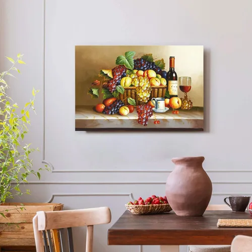 Vista 5 de Arte de pared con imagen de vino de uva: pintura al óleo de frutas vintage, impresión contemporánea en lienzo de comida contemporánea, obra de arte