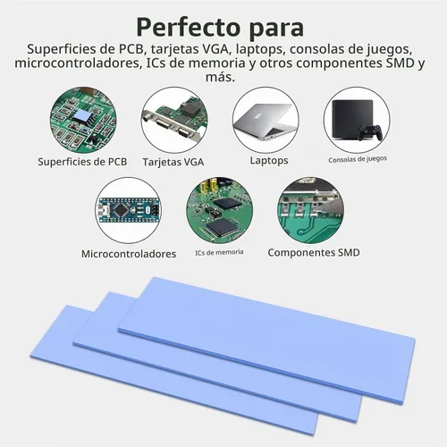 Vista 4 de UCEC 30 almohadillas térmicas de silicona GPU, almohadilla térmica reutilizable de CPU 0.5/1.5/1/0.039 in Azul 0.020 in/0.039 in/0.059 in