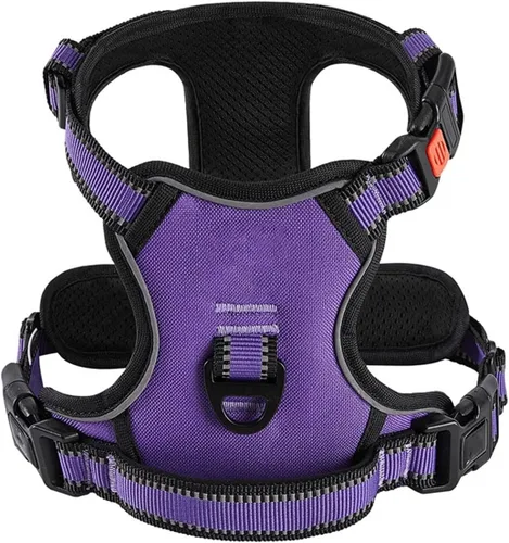 Vista 10 de Adjustable Reflective Nylon Dog Harness Vest No Pull Soft & Air-Permeable Pet Harness for Small & Large Dogs(Black,S)