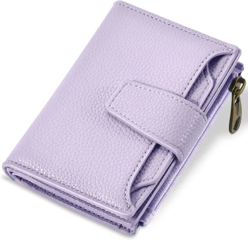 Vista 11 de Airkit Cartera para mujer, pequeña cartera de cuero para mujer, plegable, compacta, con bloqueo RFID, tarjetero de crédito, mini bolso de viaje