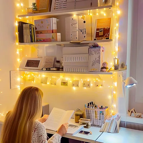Vista 3 de JMEXSUSS - Tira de 100 luces led para interiores, 8 modos, enchufables, parpadeantes, 33 pies, luces navideñas para exteriores, a prueba de agua