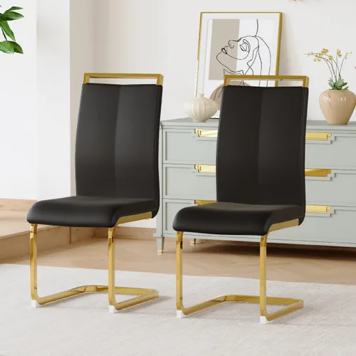 Vista 45 de gopop Juego de sillas de comedor, sillas modernas de metal con asiento acolchado de piel sintética, respaldo alto y patas cromadas resistentes, Negro