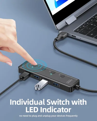 Vista 4 de Selore Hub USB 3.0, Selore Hub USB de 4 puertos Ultra-Slim Data USBA Splitter USBA Expander con 2 ft Compatible con portátil con puerto A