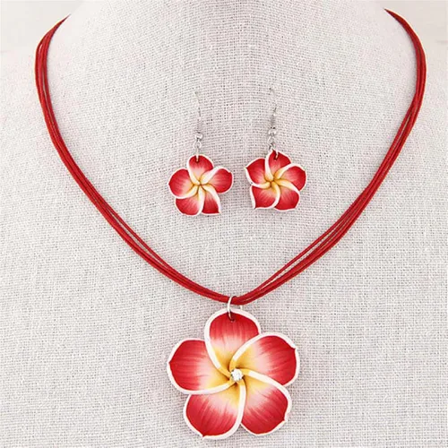 Vista 5 de Dearanswer - Juego de collar de flores, aretes colgantes, collar de cuerda de cera, dulce y elegante joyería para mujer