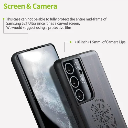 Vista 5 de Carveit Funda de madera para Galaxy S21 Ultra [madera real dura y TPU suave] Funda protectora a prueba de golpes, funda de madera única y elegante
