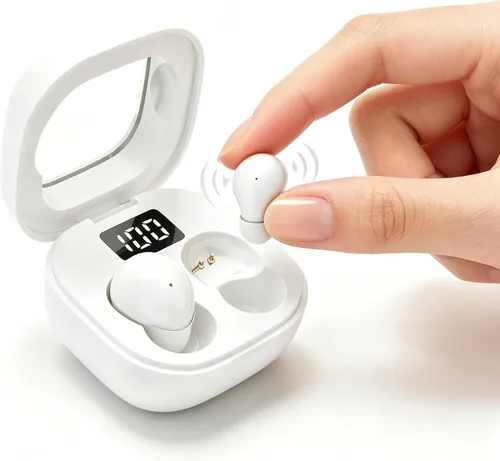 Vista 9 de Audífonos invisibles para dormir de lado, mini auriculares inalámbricos Bluetooth ultra pequeños, ajuste de presión cero, bloqueo de ruido