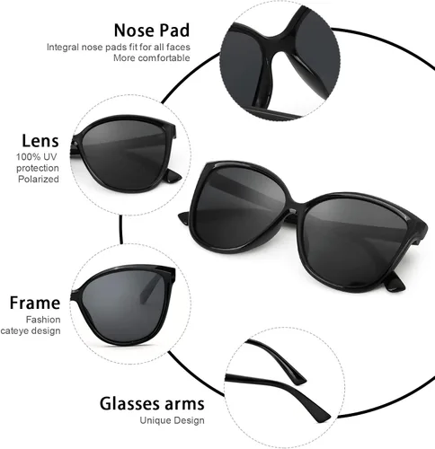 Vista 5 de SIPHEW Cat Eye Sunglasses for Women 2 PACKS Fashion Shade with Polarized UV400 Protection Lens Lightweight Retro Glasses