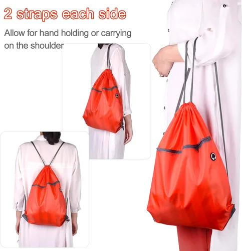 Vista 5 de KUUQA Bolsas de mochila con cordón a granel con bolsillo con cremallera y agujero para auriculares, Rojo -, Viajar