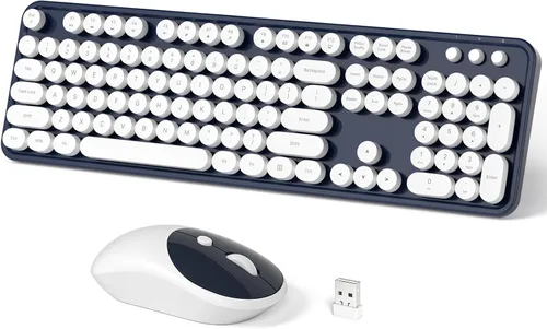 Vista 13 de Dilter Combo de teclado y mouse inalámbricos, teclado retro con teclas redondas, ergonómico de tamaño completo, ideal para PC con Windows, hogar