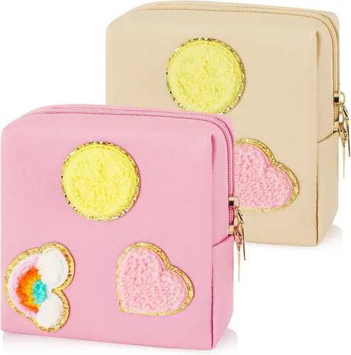 Vista 14 de Paquete de 2 bolsas para el período, bolsa de almacenamiento de servilletas sanitarias de piel sintética para almohadillas femeninas, forros