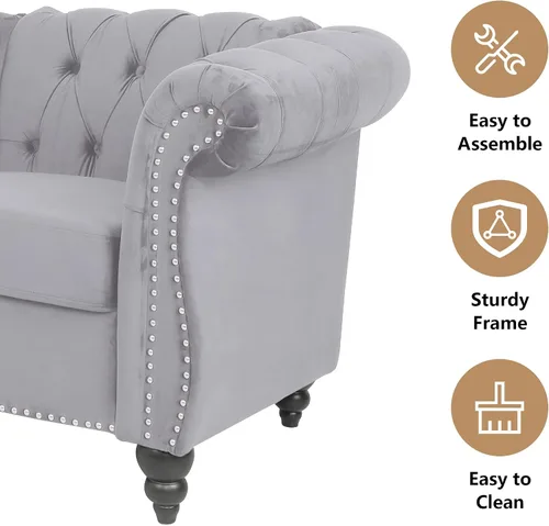 Vista 5 de QHITTY Juego de 2 piezas para sala de estar, Sofá Seccional Chesterfield Silla Contemporáneo Tapizado de Terciopelo Loveseat Juego de Sofás