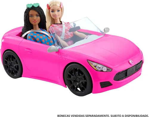 Vista 3 de Barbie Vehículo convertible de 2 plazas, coche rosa con ruedas giratorias y detalles realistas, regalo para niños de 3 a 7 años