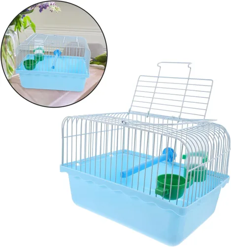 Vista 8 de VANZACK Jaula de pájaros portátil para transportar pájaros jaula de loro para mascotas, cacatúa, loro de viaje, transportador de viaje para Azul