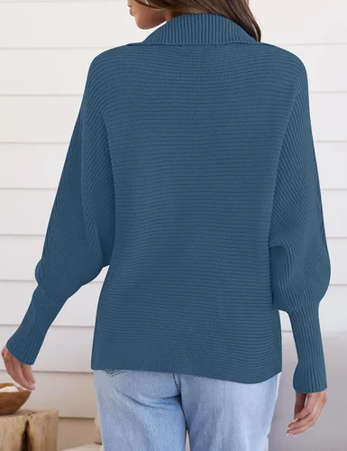Vista 3 de ZESICA Women's 2024 Fall Lapel Collar V Neck Long Sleeve Ribbed Knit Comfy Loose Casual Pullover Sweater Jumper Top