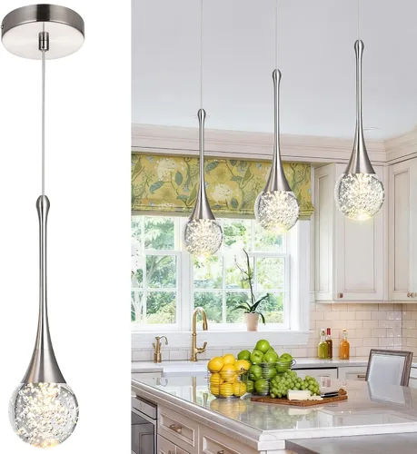 Vista 18 de Candelabro de 5 luces de cristal cepillado dorado, regulable, con forma de gota de lluvia, lámpara colgante en espiral ajustable de lujo