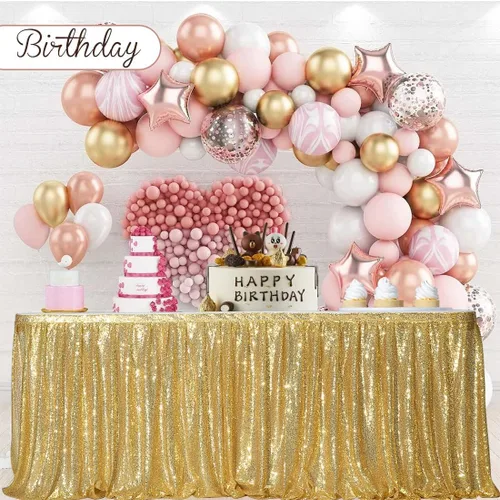 Vista 9 de PartyDelight Falda de mesa de lentejuelas doradas de 4 pies para mesa redonda/rectangular/cuadrada para fiesta de cumpleaños, boda, Navidad