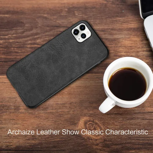 Vista 3 de Funda para iPhone 11 Pro Max, delgada de piel sintética vintage a prueba de golpes, funda protectora híbrida de policarbonato duro para iPhone 11