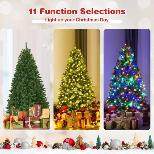 Vista 3 de DREAMADE Árbol de Navidad artificial preiluminado de 4 pies con 300 ramas de PVC, 11 secuencias, 100 luces LED de doble color con certificación UL
