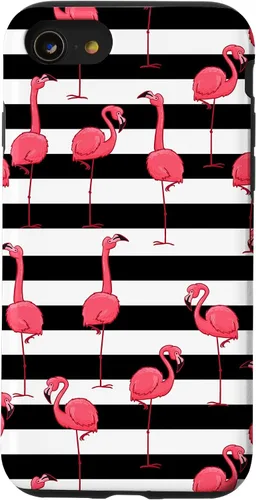 Vista 13 de Funda de regalo para iPhone 13 Flamingo Negro Blanco Rayas Cool Animal Bird Lover